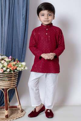 SKPGOLAPDRESSES Baby Boys Casual Kurta and Pyjama Set(Red Pack of 1)