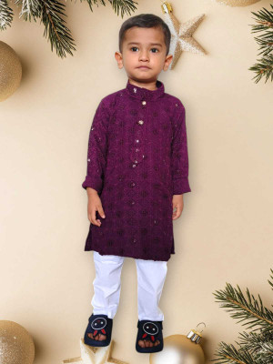 ManjuDresses Baby Boys Festive & Party Kurta and Pyjama Set(Purple Pack of 2)