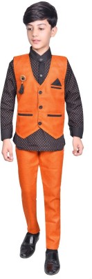 AJ STYLES Boys Festive & Party Shirt, Waistcoat and Pant Set(Orange Pack of 1)