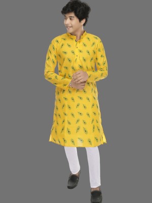 JK Fashion Baby Boys Festive & Party Kurta and Pyjama Set(Yellow Pack of 1)