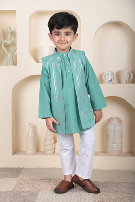 POLKA TOTS Baby Boys Wedding Kurta and Pyjama Set(Blue Pack of 1)