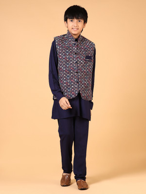 V-MART Boys Festive & Party Kurta and Pyjama Set(Blue Pack of 3)