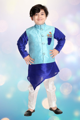new gen Baby Boys Casual, Festive & Party, Wedding Kurta, Waistcoat and Pyjama Set(Light Blue Pack of 1)