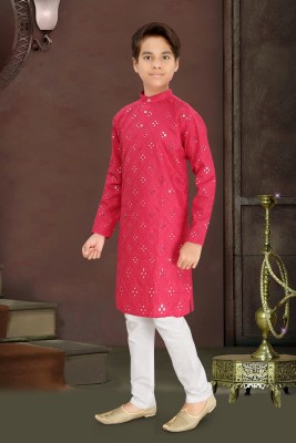 bitteR Boys Festive & Party, Wedding Kurta and Pyjama Set(Pink Pack of 1)