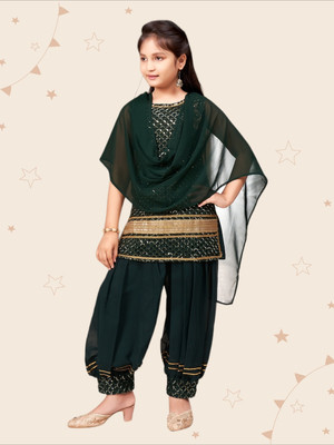 Kidotsav Girls Festive & Party Kurta and Patiala Set(Dark Green Pack of 1)