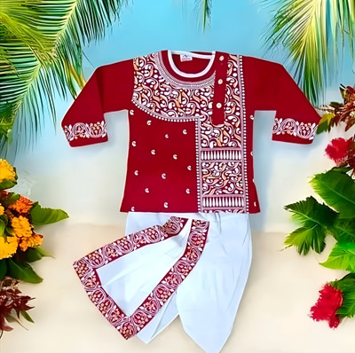 Ganapati Fashion Baby Boys Festive & Party Dhoti & Kurta Set(Multicolor Pack of 1)