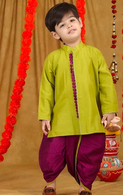 Poulami Boys Festive & Party Dhoti & Kurta Set(Light Green Pack of 1)