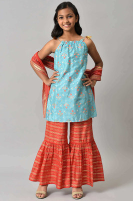 Aurelia Girls Casual Kurta and Trouser Set(Blue Pack of 2)