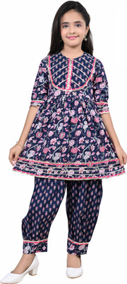 Arshia Fashions Girls Festive & Party Salwar and Kurta Set(Blue Pack of 1)
