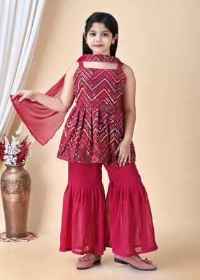 PRINCESSA COLLECTION Girls Casual Kurta and Sharara Set(Red Pack of 1)