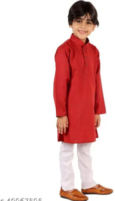VDC CREATIONS Baby Boys Festive & Party Kurta and Pyjama Set(Maroon Pack of 1)