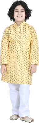 AJ Dezines Boys Festive & Party Kurta and Pyjama Set(Yellow Pack of 1)