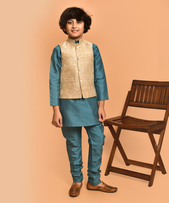 PRINTINIDA Boys Casual Kurta and Pyjama Set(Blue Pack of 1)