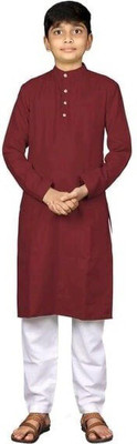 Raven Creation Boys Festive & Party Kurta and Pyjama Set(Brown Pack of 1)