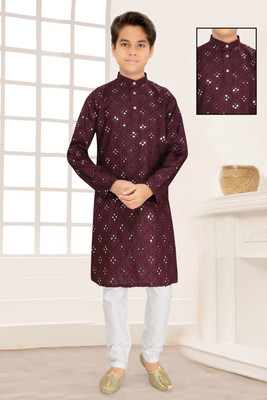 vuriq Baby Boys Festive & Party Kurta and Pyjama Set(Purple Pack of 1)