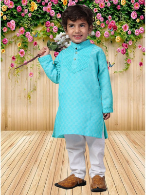 CENSAL Boys Festive & Party Kurta and Pyjama Set(Light Blue Pack of 1)