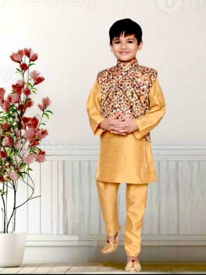 FMSE Baby Boys Festive & Party Kurta, Waistcoat and Pyjama Set(Yellow Pack of 1)