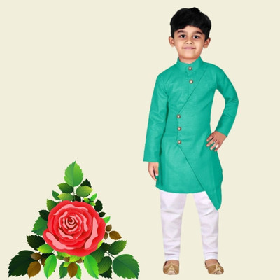 VDC CREATIONS Baby Boys Festive & Party Kurta and Pyjama Set(Green Pack of 1)