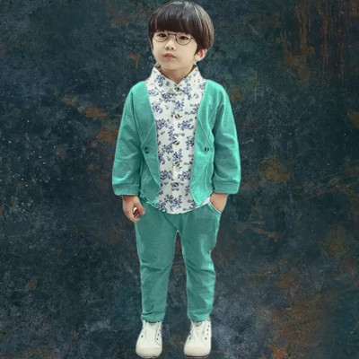 KHODIYAR FASHION Boys Festive & Party Blazer, Shirt and Trouser Set(Green Pack of 1)