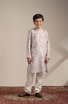 MANYAVAR Boys Festive & Party Kurta and Pyjama Set(Beige Pack of 1)