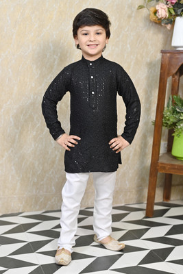 BT DEZINES Boys Festive & Party Kurta and Pyjama Set(Black Pack of 1)