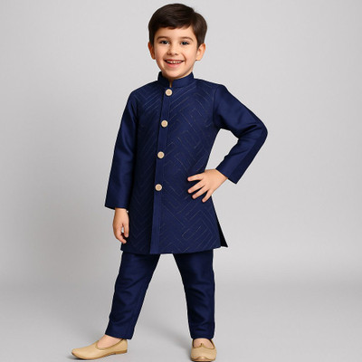 WEARBLISS Boys Festive & Party, Wedding Waistcoat and Pyjama Set(Dark Blue Pack of 1)