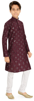 Brofun Boys Festive & Party Kurta and Pyjama Set(Red Pack of 1)