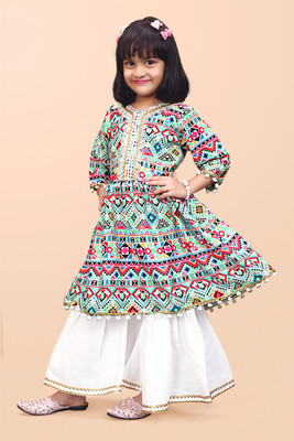satyamfab Girls Casual Kurta and Palazzo Set(Blue Pack of 1)