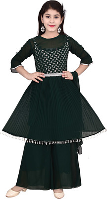 VIVEKGARMENT Girls Festive & Party Kurta and Palazzo Set(Green Pack of 1)