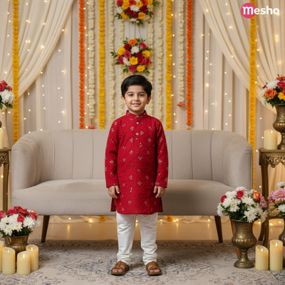 SRS Boys Festive & Party Kurta and Pyjama Set(Red Pack of 1)