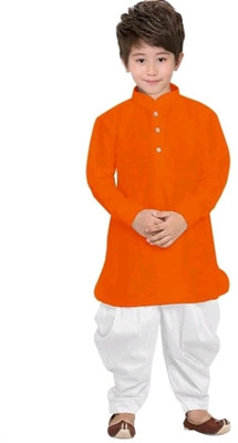 Tasrika Boys Festive & Party Kurta and Dhoti Pant Set(Orange Pack of 1)