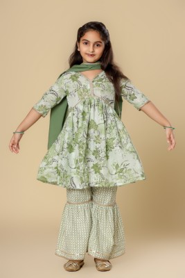 Cutiediva Girls Wedding Kurta and Palazzo Set(Light Green Pack of 1)