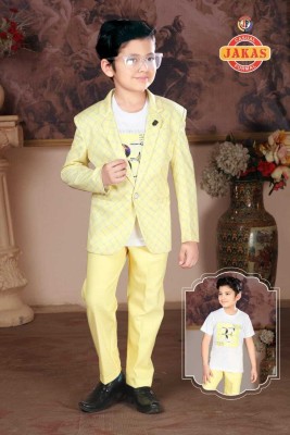 Jakas fashion Boys Festive & Party, Wedding, Casual Blazer, Shirt and Trouser Set(Yellow Pack of 1)