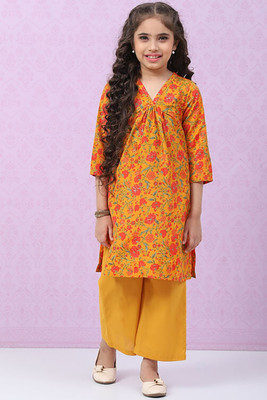 BIBA Girls Festive & Party Kurta and Trouser Set(Yellow Pack of 2)