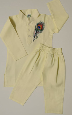 SnugCute Baby Boys Festive & Party Kurta and Pyjama Set(Yellow Pack of 1)