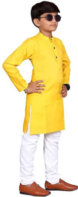 VC FASHION HUB Baby Boys Festive & Party Kurta and Pyjama Set(Yellow Pack of 1)
