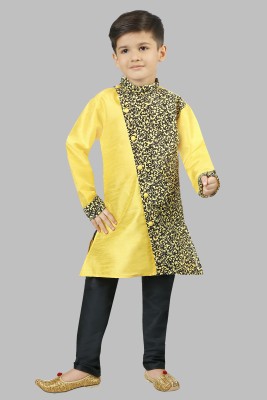 MRM CREATION Baby Boys Festive & Party Kurta and Pyjama Set(Yellow Pack of 1)