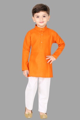 FASHION GRAB Boys Festive & Party Kurta and Pyjama Set(Orange Pack of 1)