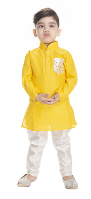 Boom Boys Boys Festive & Party Kurta and Pyjama Set(Yellow Pack of 1)