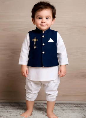 ABLaskar Boys Wedding Kurta and Pyjama Set(Dark Blue Pack of 1)