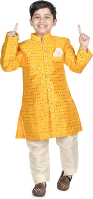 new gen Boys Festive & Party Kurta and Pyjama Set(Yellow Pack of 2)