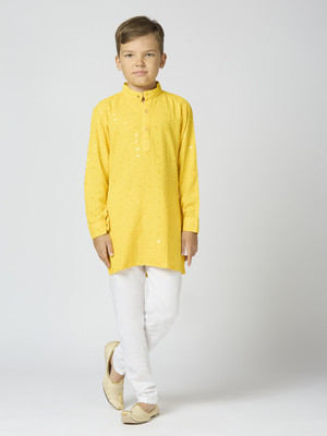 Sangria Boys Festive & Party Kurta and Pyjama Set(Yellow Pack of 2)