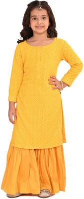 jbn CREATION Girls Casual Kurta and Sharara Set(Yellow Pack of 1)