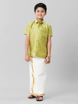 Ramraj Cotton Boys Festive & Party Shirt & Dhoti Set(Green Pack of 1)