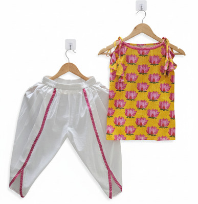 LadduAndLaces Baby Girls Festive & Party, Formal, Wedding Dhoti & Kurta Set(Yellow Pack of 2)