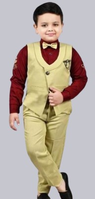 Aashvi garments Boys Festive & Party, Wedding Shirt, Waistcoat and Pant Set(Beige Pack of 1)