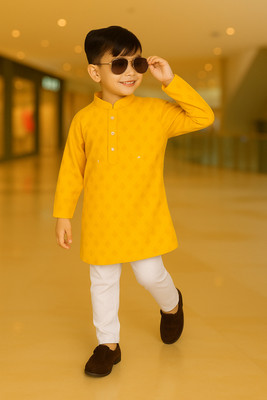 Bongprince Boys Festive & Party Kurta and Pyjama Set(Gold Pack of 1)
