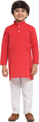 HouseOfCommon Boys Festive & Party Kurta and Pyjama Set(Red Pack of 1)
