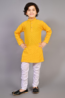 VALUE CREATION Boys Festive & Party Kurta and Pyjama Set(Yellow Pack of 1)