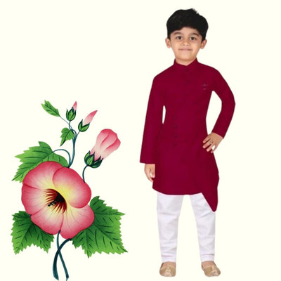VDC CREATIONS Baby Boys Festive & Party Kurta and Pyjama Set(Maroon Pack of 1)
